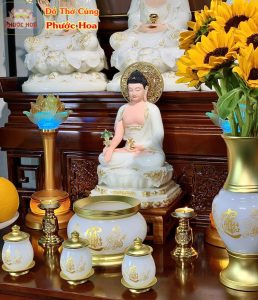 Bộ thờ đá trắng trang trí bàn thờ