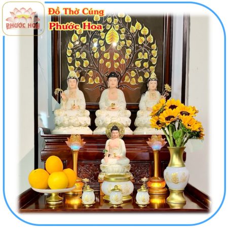 Trang trí bàn thờ bộ đá trắng