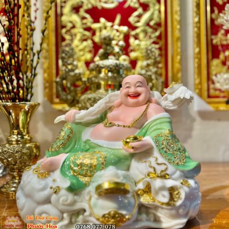 Tượng Phật Di Lạc Bột Đá Xanh Lá