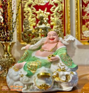Tượng Di Lạc Bột Đá Cao cấp xanh lá