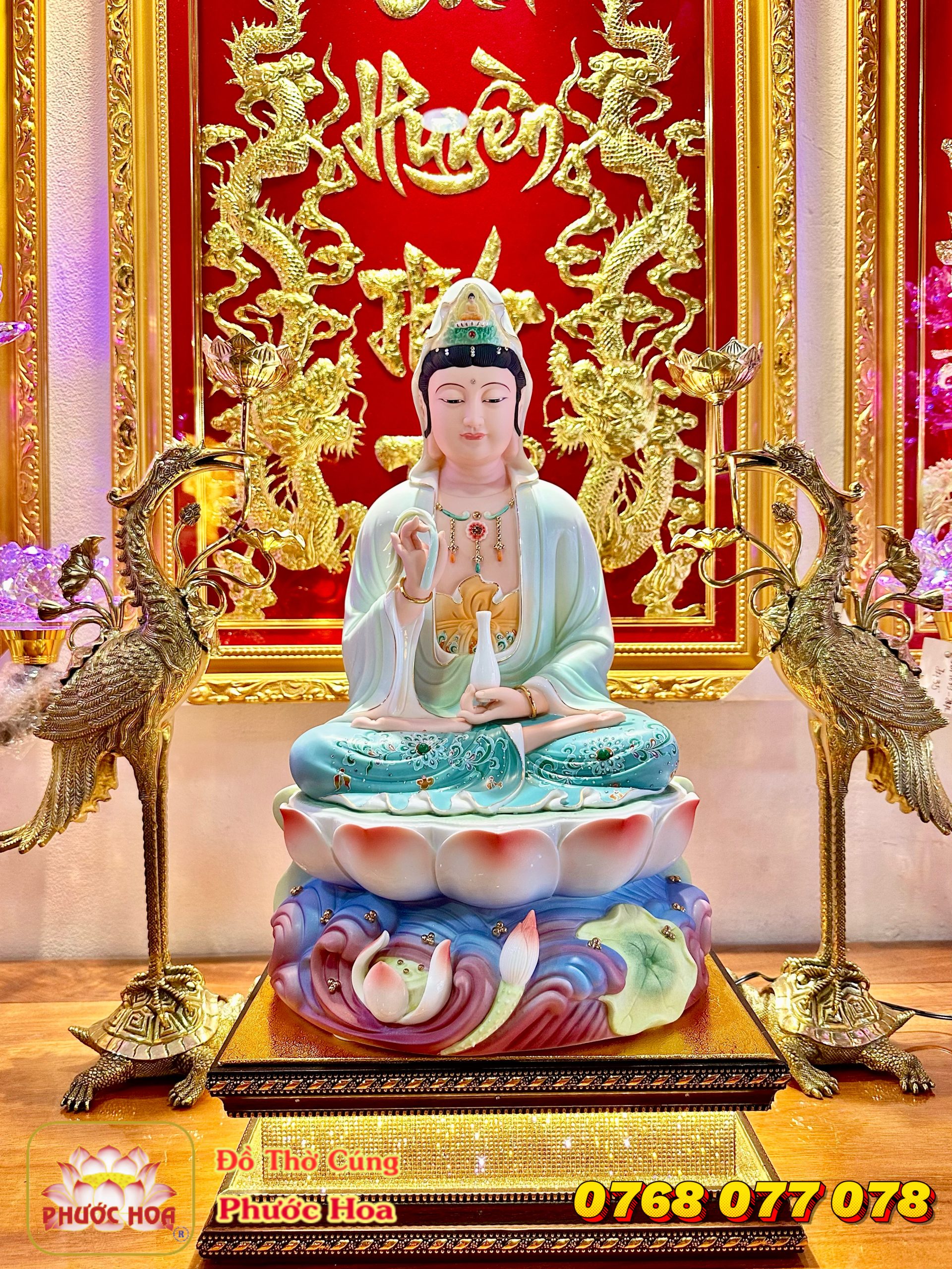 quantheambotat_dothocungphuochoa Tượng Quan Âm Bồ Tát sứ xanh cao cấp