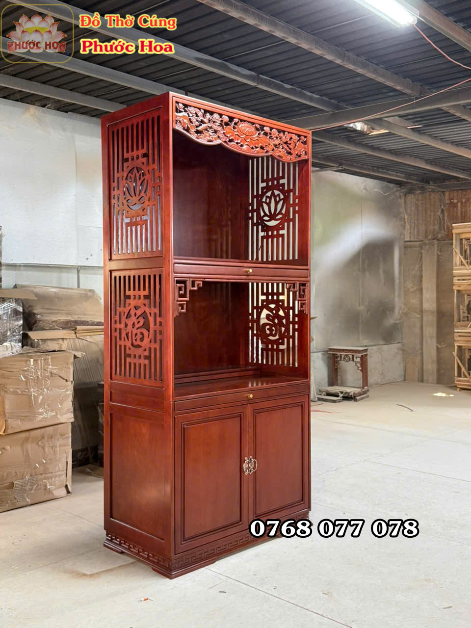 tutho3tangngang107cao2m36sau60cm_dothocungphuochoa Tủ thờ 3 tầng ngang 1m07cm có cánh cửa